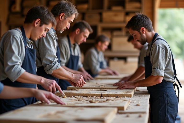 Team di artigiani toscani al lavoro con materiali locali